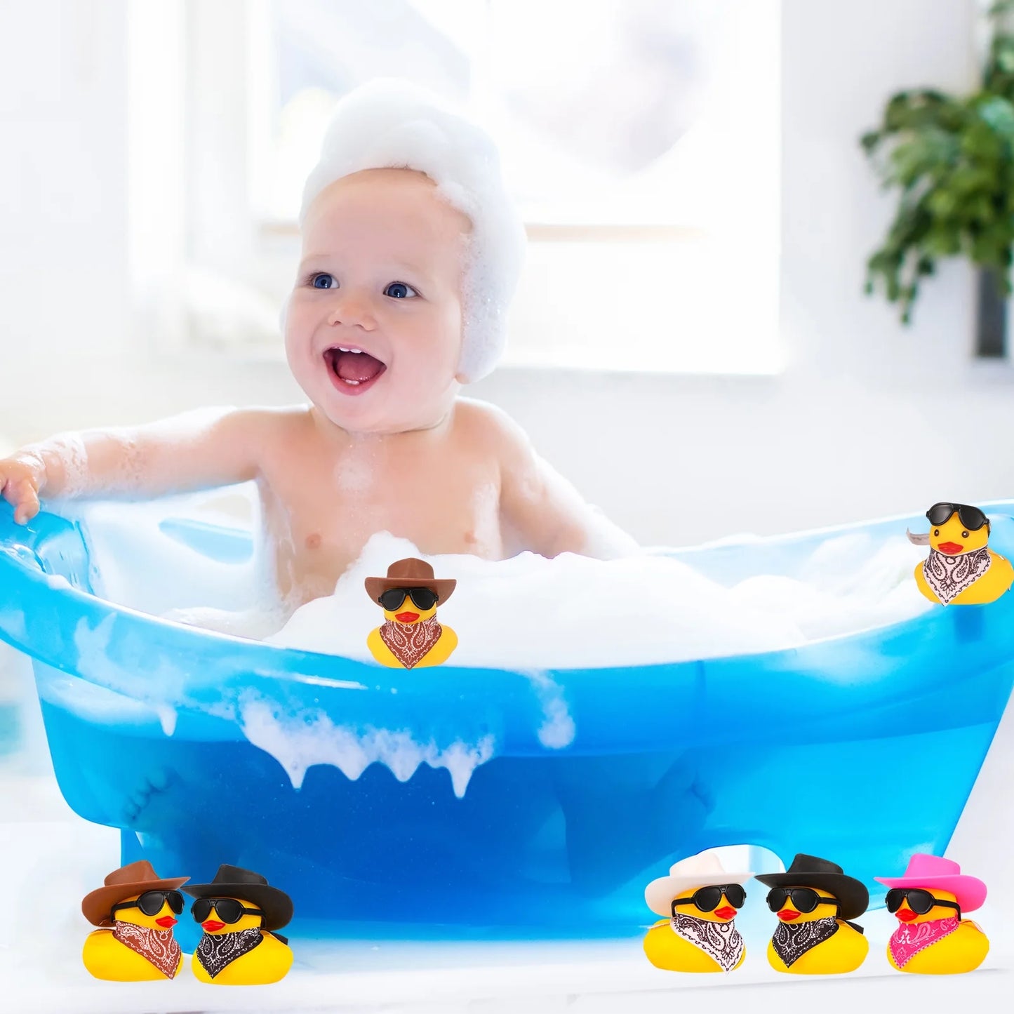 12 Pack Rubber Duck for Bath, Cowboy Rubber Duck with Hat and Sunglasses, West Cowboy Duck, Mini Bath Duck Toys for Birthday Swimming Party Gift Favor Decorations