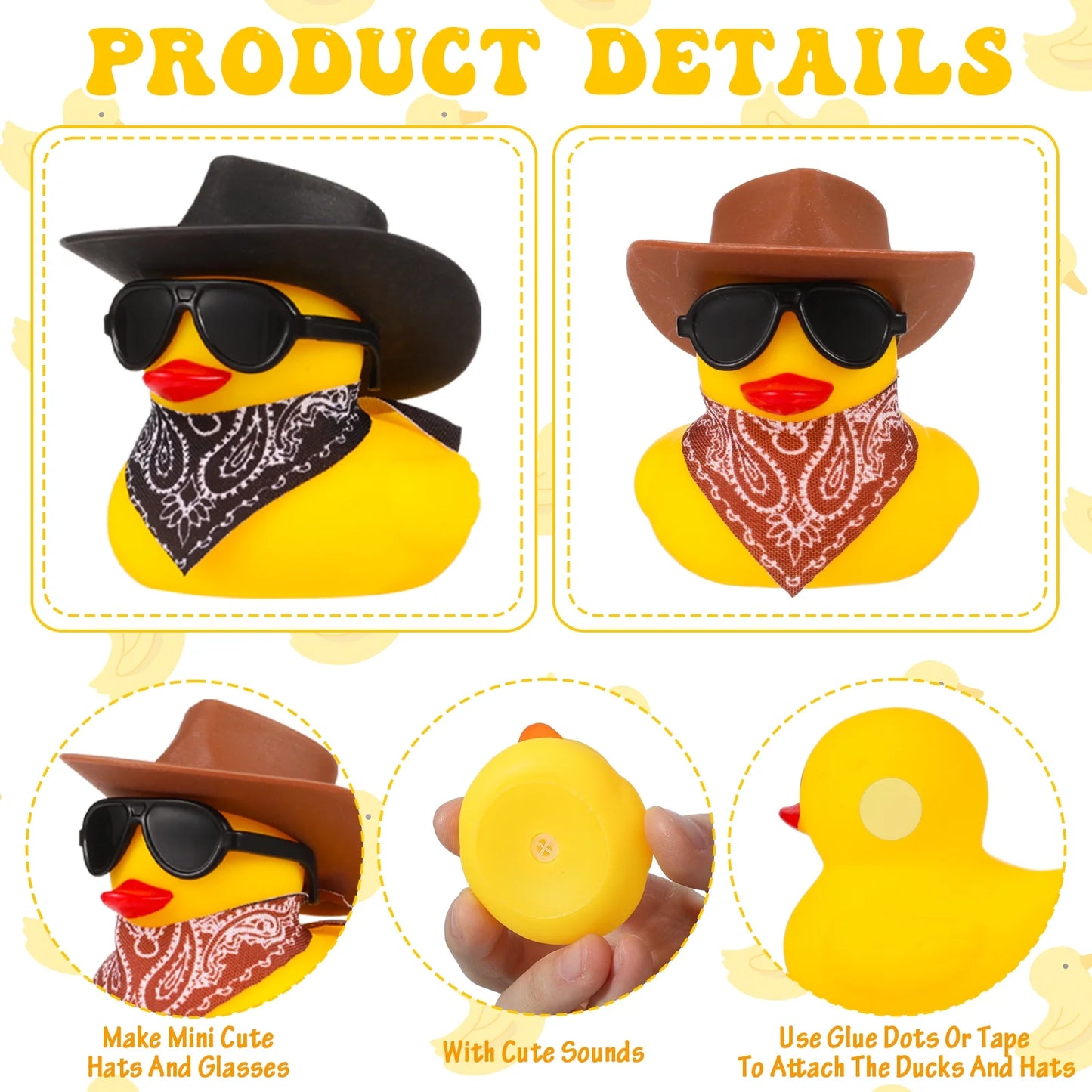 12 Pack Rubber Duck for Bath, Cowboy Rubber Duck with Hat and Sunglasses, West Cowboy Duck, Mini Bath Duck Toys for Birthday Swimming Party Gift Favor Decorations