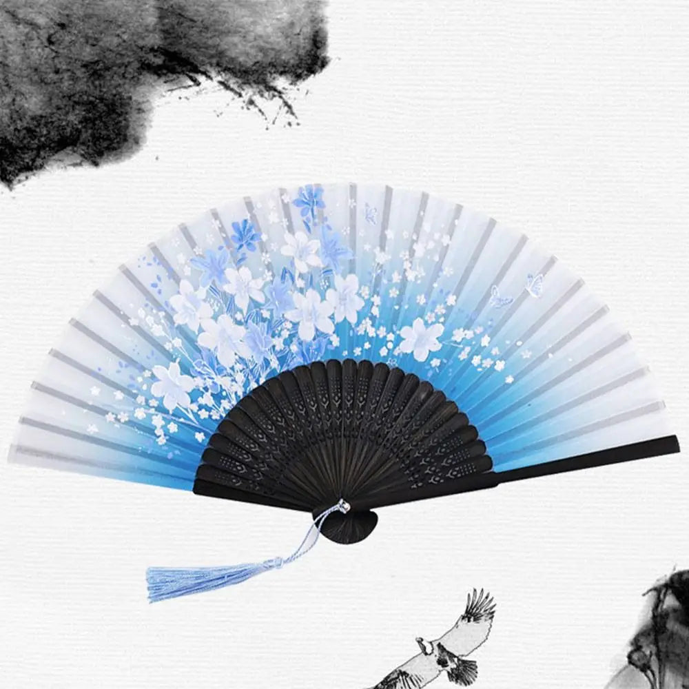 Portable Folding Fan Plain Plastic Cloth Hand Fan Chinese Elegant Fabric Hand Fan for Weddings Travel Party Dancing Cosplay