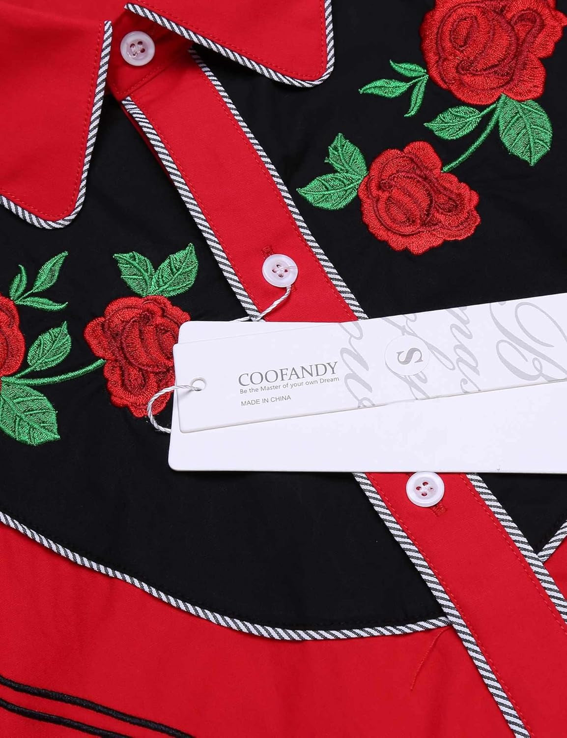 Men'S Western Cowboy Shirt Long Sleeve Slim Fit Rose Embroidered Cotton Casual Button down Shirts