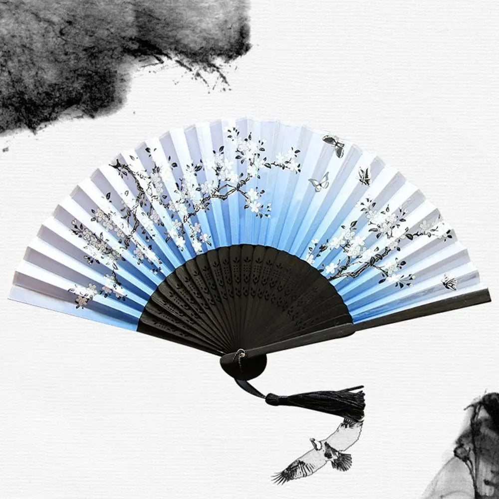 Portable Folding Fan Plain Plastic Cloth Hand Fan Chinese Elegant Fabric Hand Fan for Weddings Travel Party Dancing Cosplay