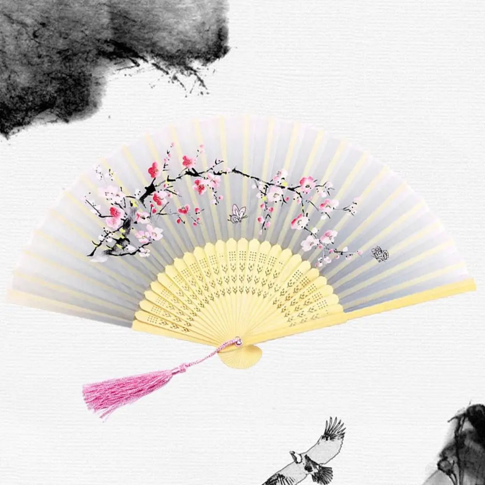 Portable Folding Fan Plain Plastic Cloth Hand Fan Chinese Elegant Fabric Hand Fan for Weddings Travel Party Dancing Cosplay