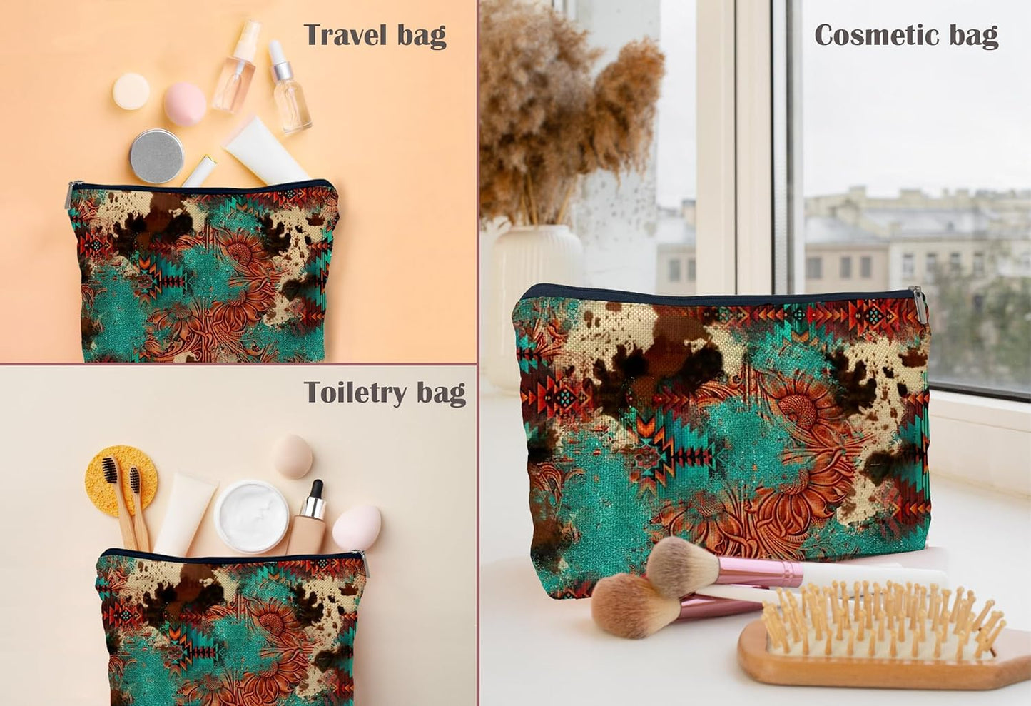 Retro Makeup Bag - Western Cosmetic Gifts, Small Western Cosmetic Bag for Purse