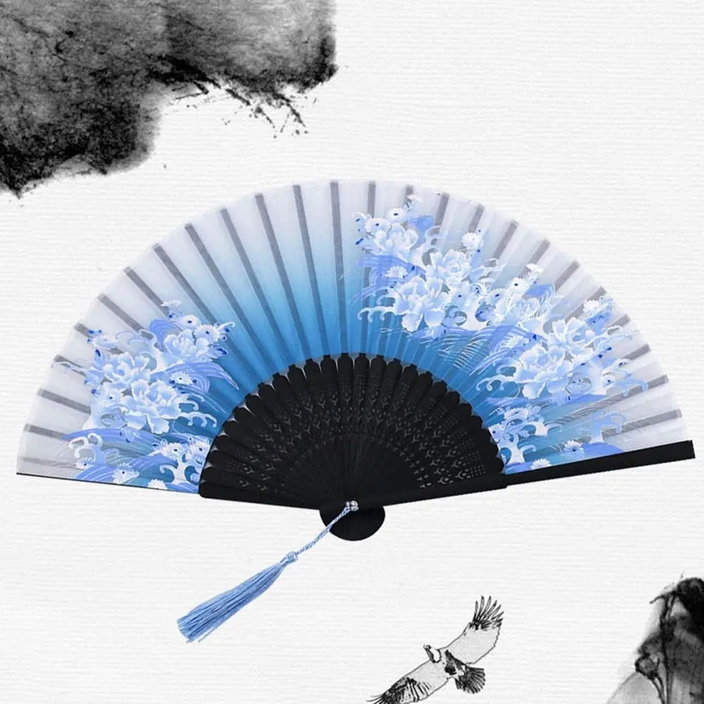 Portable Folding Fan Plain Plastic Cloth Hand Fan Chinese Elegant Fabric Hand Fan for Weddings Travel Party Dancing Cosplay