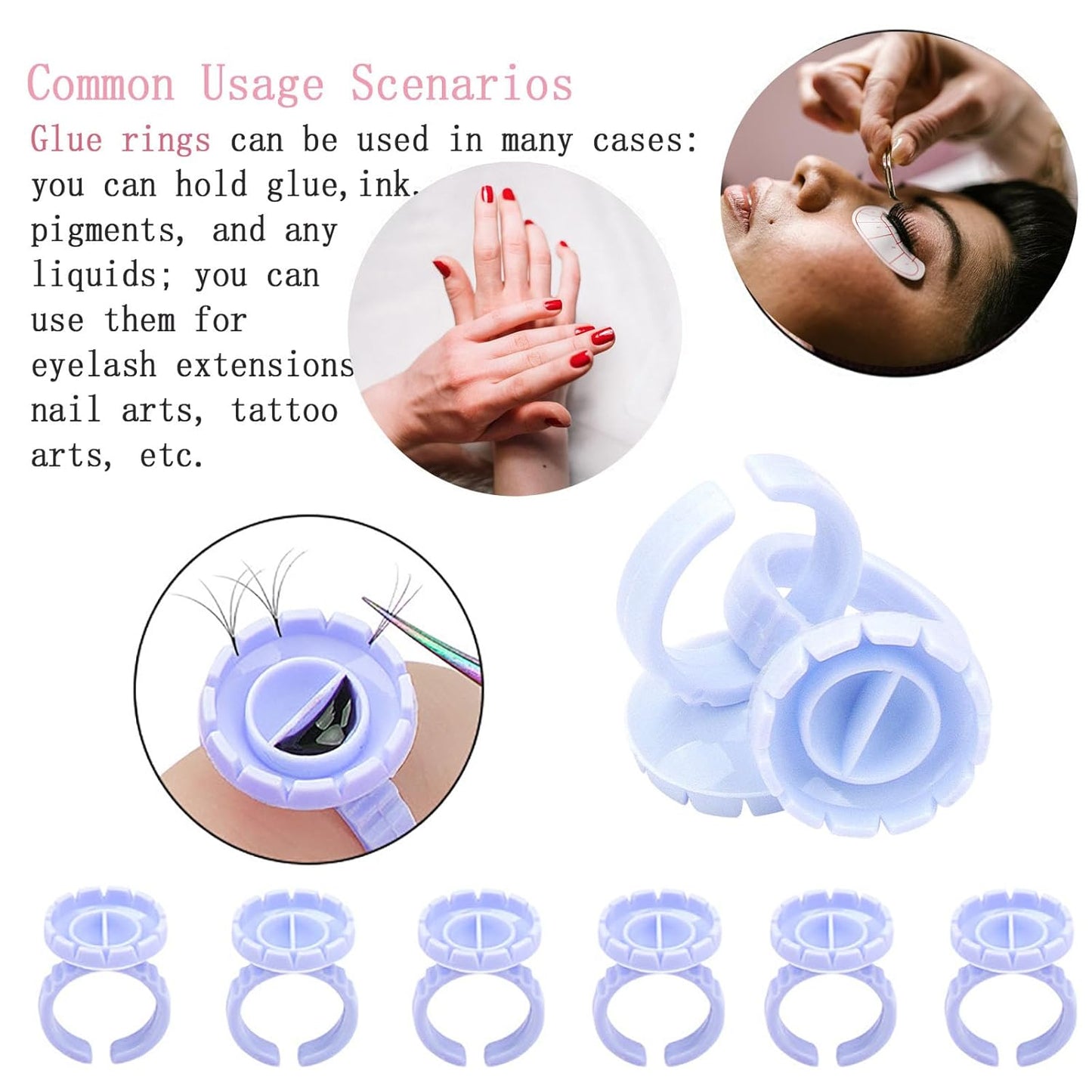 300 PCS Glue Rings for Eyelash Extension, Lash Glue Rings Eyelash Glue Holders, Disposable Glue Cups Lash Glue Holder Lash Extension Glue Ring, Lash Rings for Glue Lash Fan Blossom Glue Cups, Blue