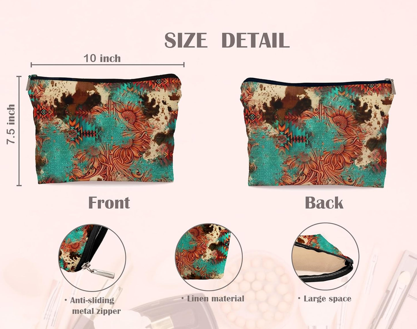 Retro Makeup Bag - Western Cosmetic Gifts, Small Western Cosmetic Bag for Purse