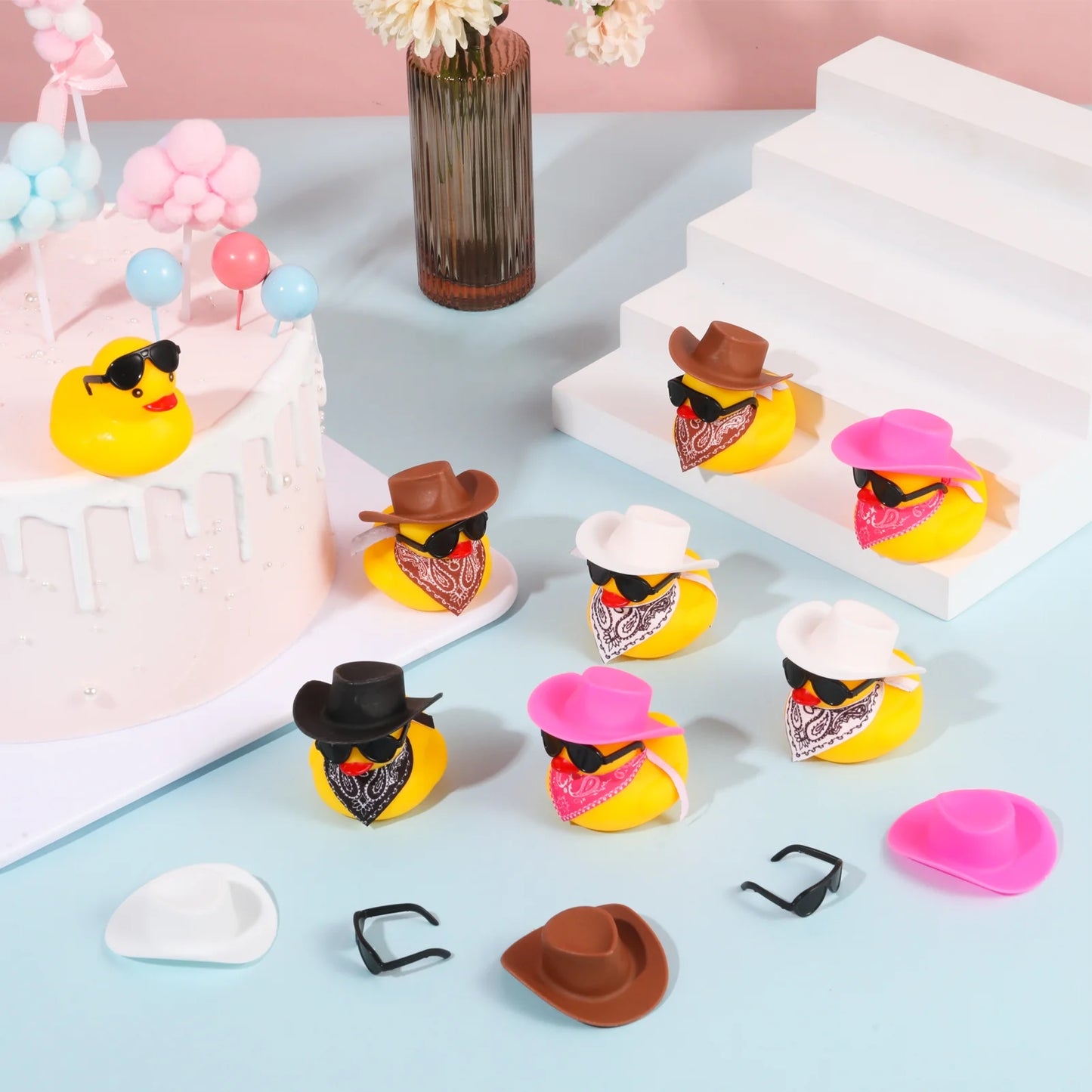 12 Pack Rubber Duck for Bath, Cowboy Rubber Duck with Hat and Sunglasses, West Cowboy Duck, Mini Bath Duck Toys for Birthday Swimming Party Gift Favor Decorations