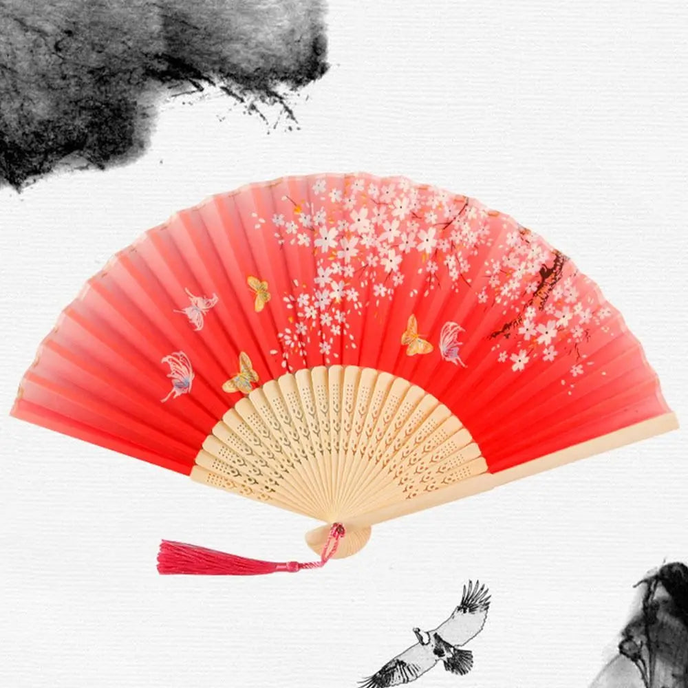Portable Folding Fan Plain Plastic Cloth Hand Fan Chinese Elegant Fabric Hand Fan for Weddings Travel Party Dancing Cosplay