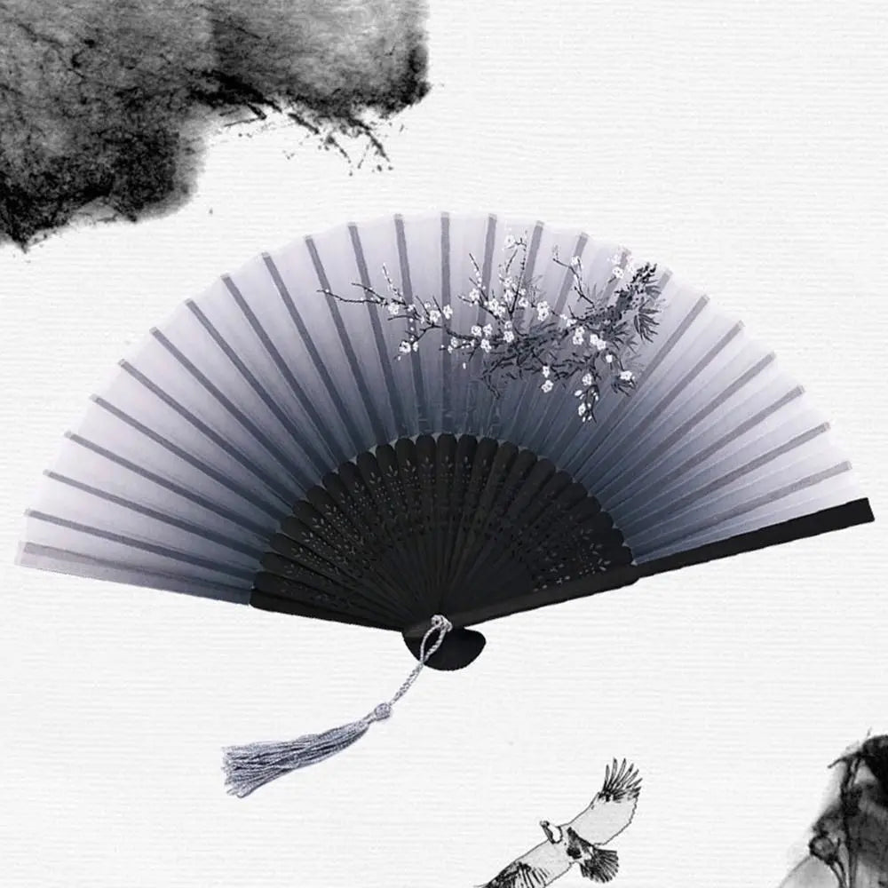 Portable Folding Fan Plain Plastic Cloth Hand Fan Chinese Elegant Fabric Hand Fan for Weddings Travel Party Dancing Cosplay