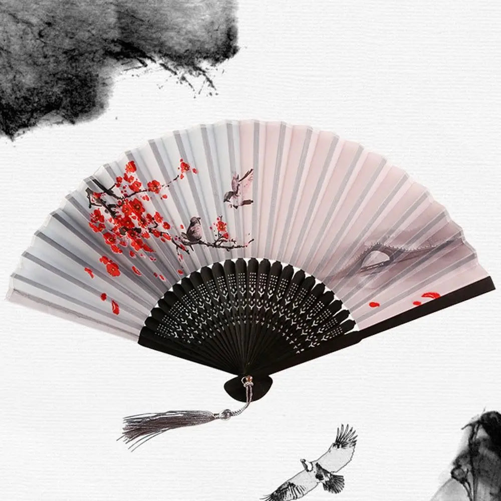 Portable Folding Fan Plain Plastic Cloth Hand Fan Chinese Elegant Fabric Hand Fan for Weddings Travel Party Dancing Cosplay