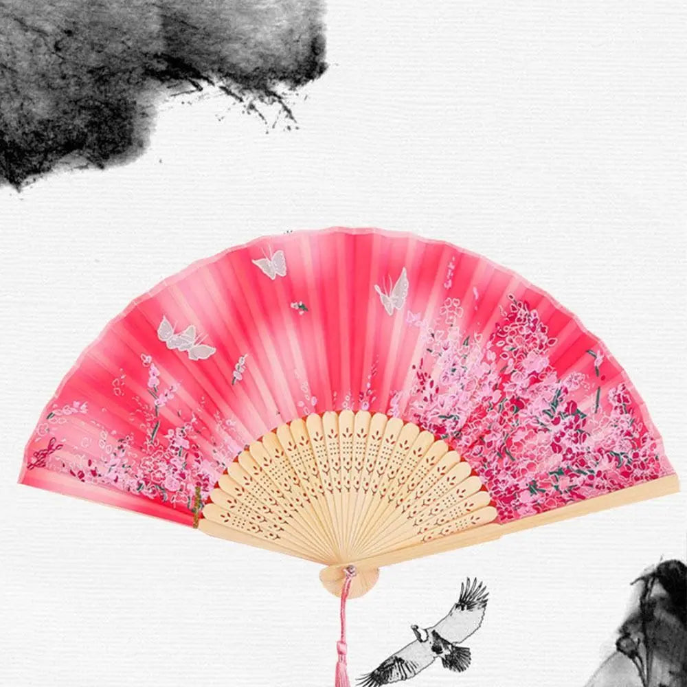 Portable Folding Fan Plain Plastic Cloth Hand Fan Chinese Elegant Fabric Hand Fan for Weddings Travel Party Dancing Cosplay