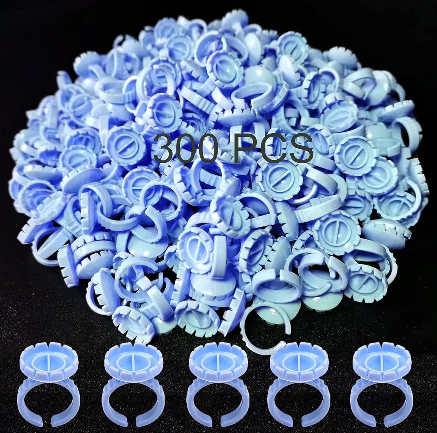 300 PCS Glue Rings for Eyelash Extension, Lash Glue Rings Eyelash Glue Holders, Disposable Glue Cups Lash Glue Holder Lash Extension Glue Ring, Lash Rings for Glue Lash Fan Blossom Glue Cups, Blue