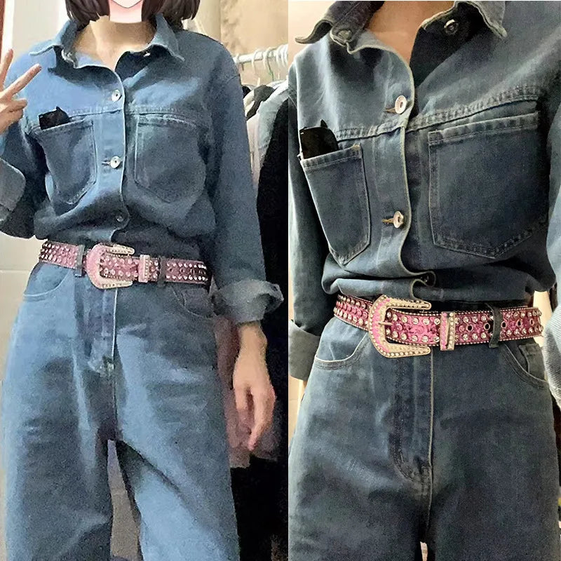 Rhinestone Women Belt Fashion Full Diamonds Versatile Waistband Clothing Accessories Luxury Senior Gothic Style Student bb Belt