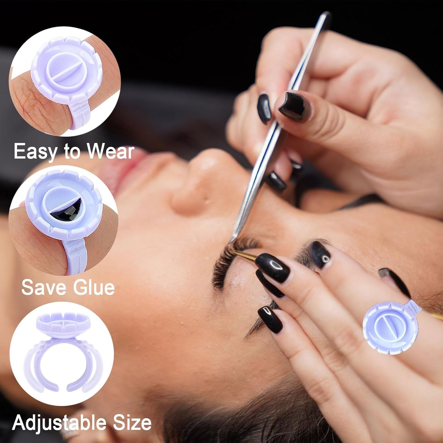 300 PCS Glue Rings for Eyelash Extension, Lash Glue Rings Eyelash Glue Holders, Disposable Glue Cups Lash Glue Holder Lash Extension Glue Ring, Lash Rings for Glue Lash Fan Blossom Glue Cups, Blue