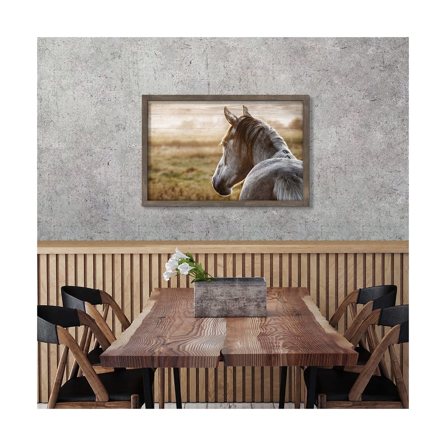Horse Head Framed Picture: Horse Head Wall Art Wild Horse Artwork Wooden Pain...