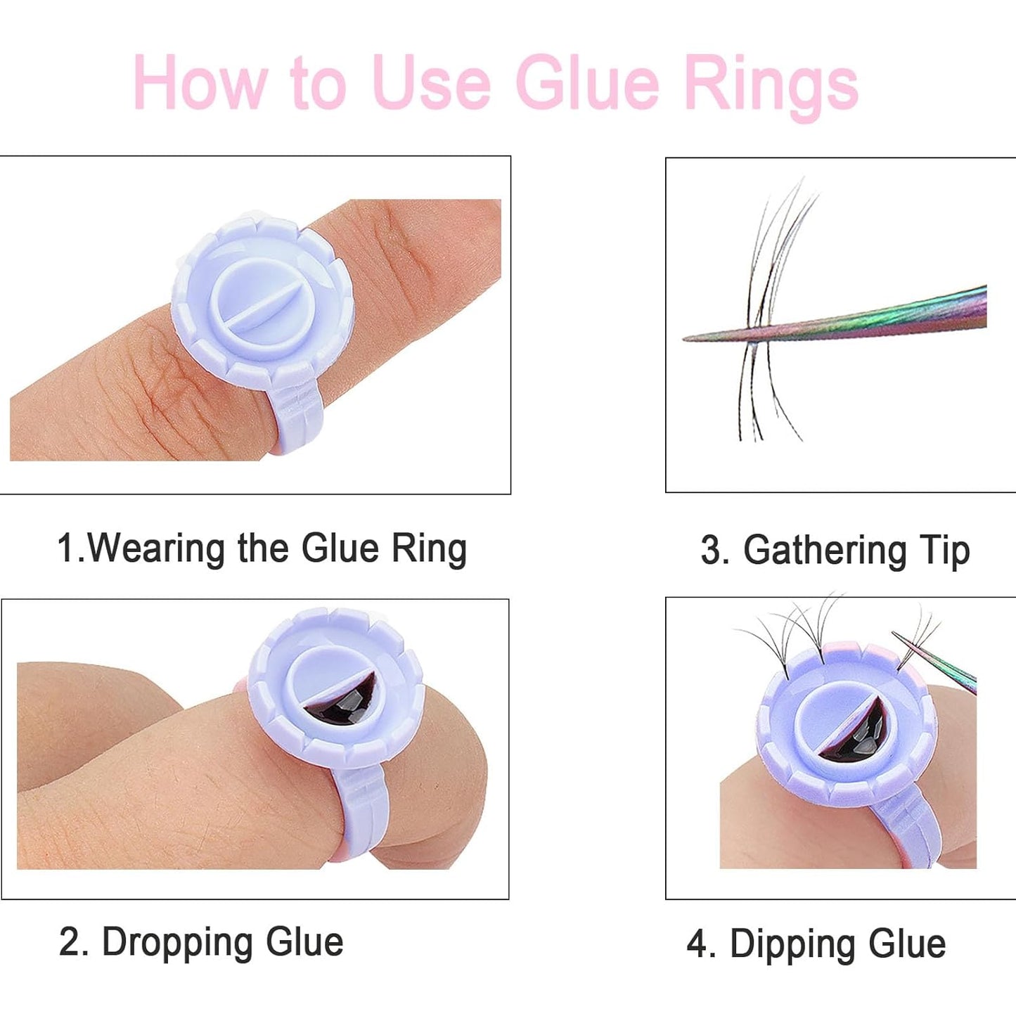 300 PCS Glue Rings for Eyelash Extension, Lash Glue Rings Eyelash Glue Holders, Disposable Glue Cups Lash Glue Holder Lash Extension Glue Ring, Lash Rings for Glue Lash Fan Blossom Glue Cups, Blue