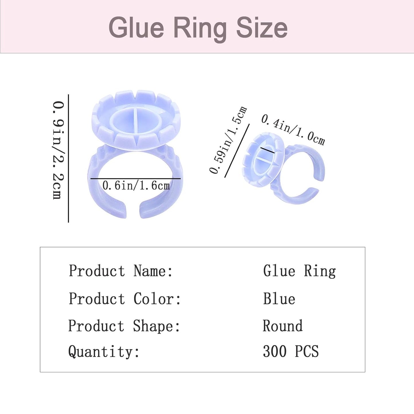 300 PCS Glue Rings for Eyelash Extension, Lash Glue Rings Eyelash Glue Holders, Disposable Glue Cups Lash Glue Holder Lash Extension Glue Ring, Lash Rings for Glue Lash Fan Blossom Glue Cups, Blue