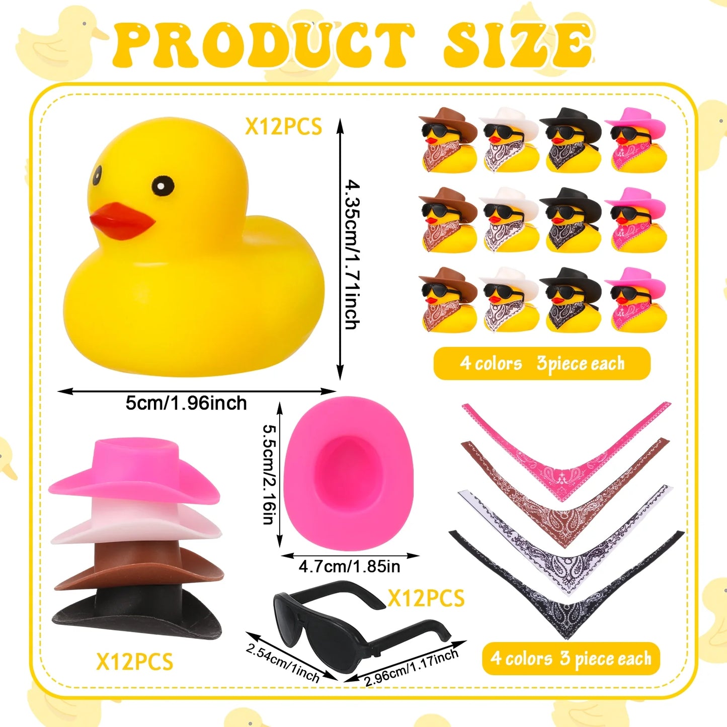 12 Pack Rubber Duck for Bath, Cowboy Rubber Duck with Hat and Sunglasses, West Cowboy Duck, Mini Bath Duck Toys for Birthday Swimming Party Gift Favor Decorations