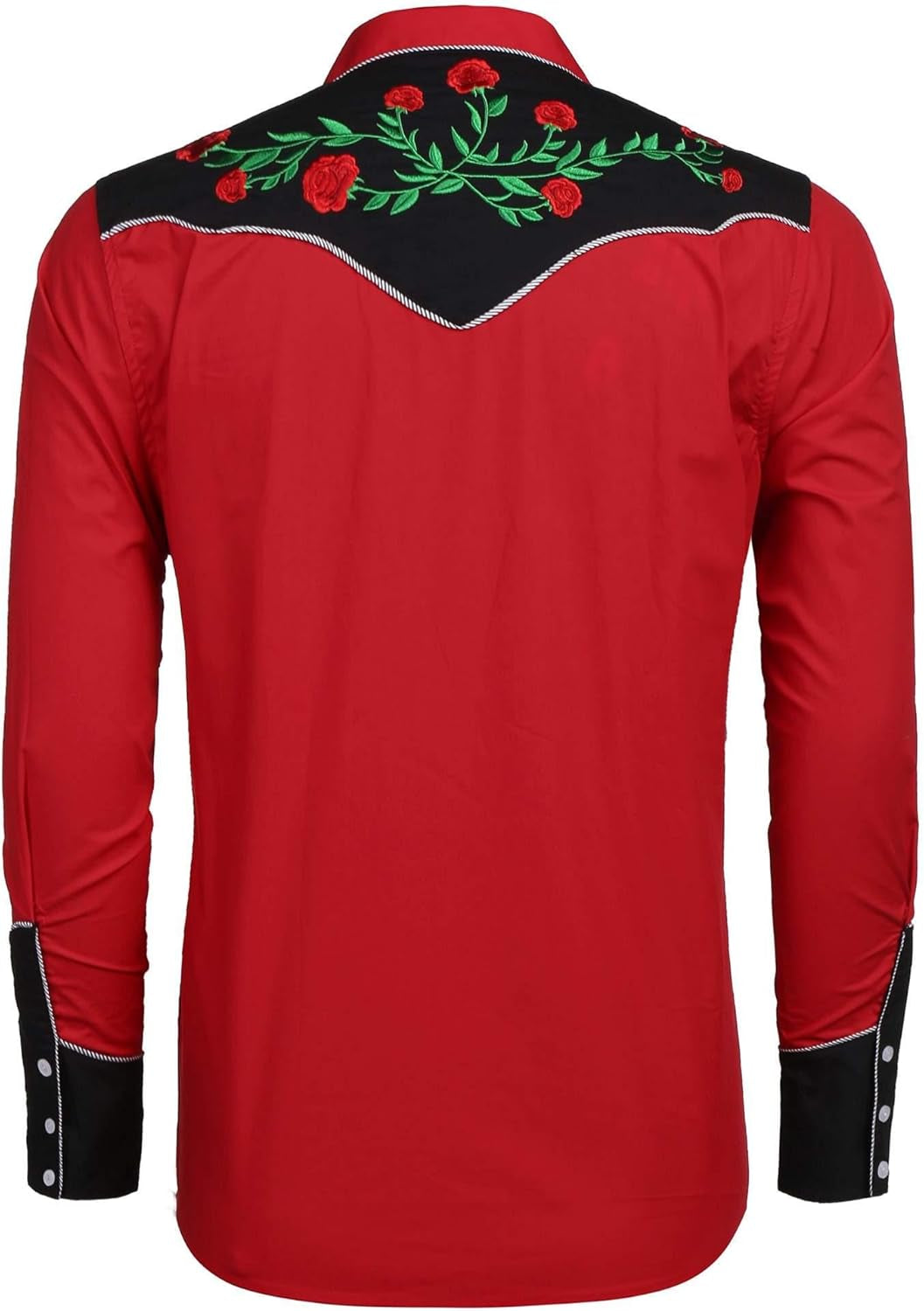 Men'S Western Cowboy Shirt Long Sleeve Slim Fit Rose Embroidered Cotton Casual Button down Shirts