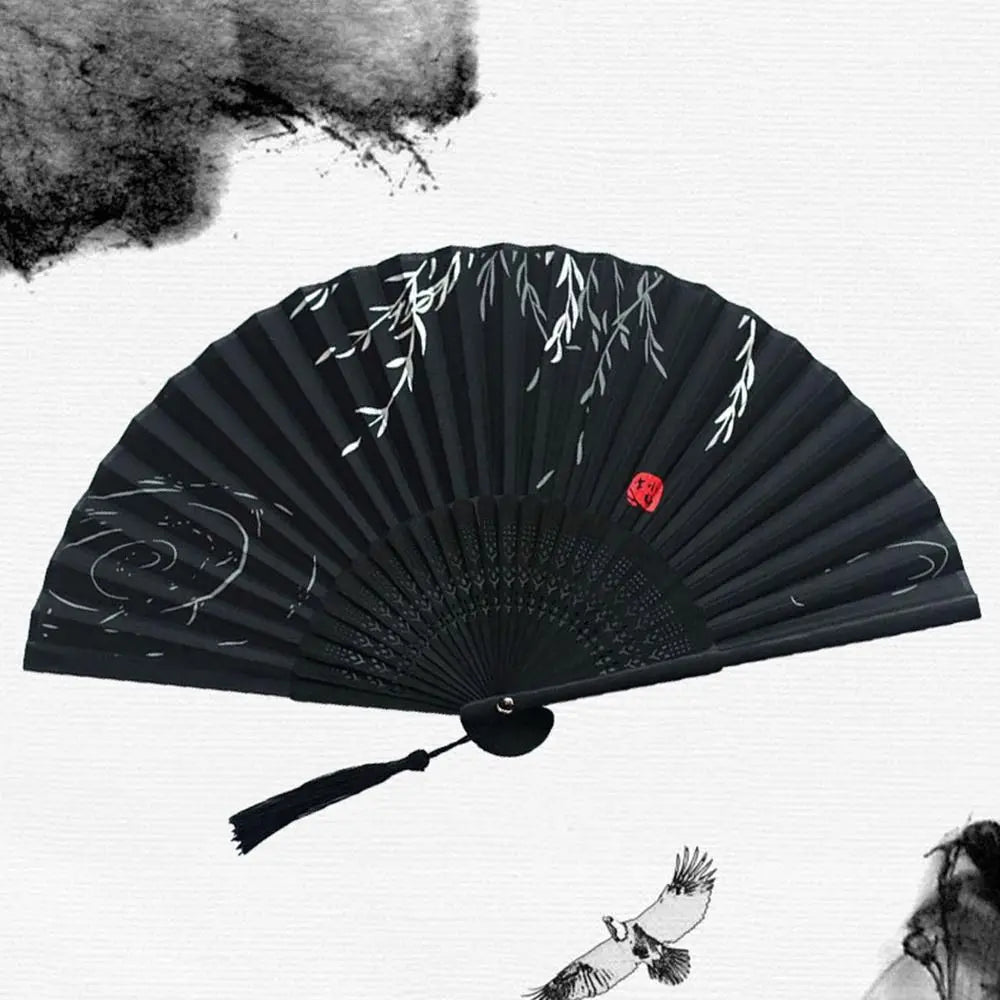 Portable Folding Fan Plain Plastic Cloth Hand Fan Chinese Elegant Fabric Hand Fan for Weddings Travel Party Dancing Cosplay