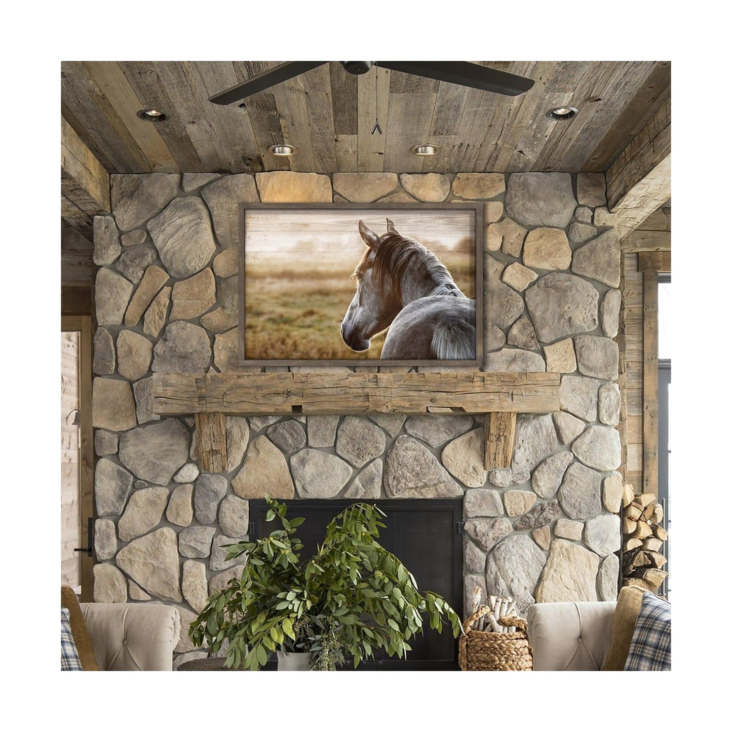 Horse Head Framed Picture: Horse Head Wall Art Wild Horse Artwork Wooden Pain...