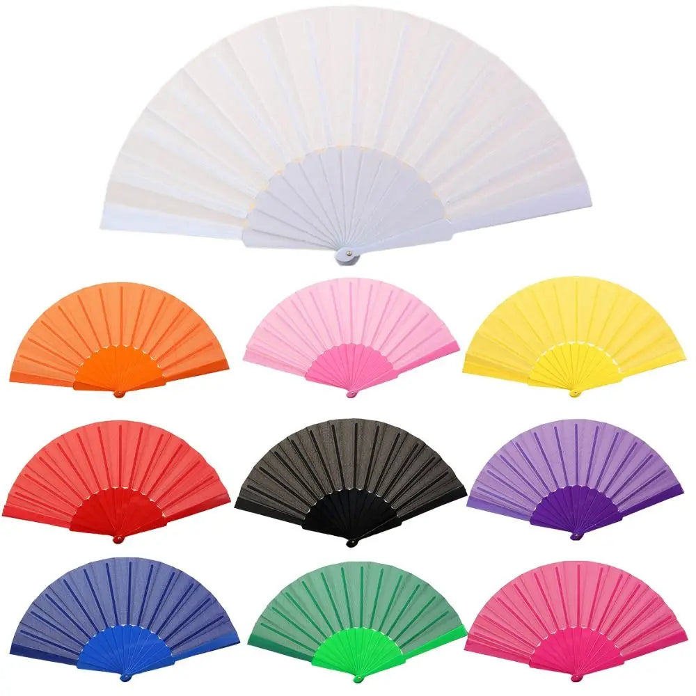 Portable Folding Fan Plain Plastic Cloth Hand Fan Chinese Elegant Fabric Hand Fan for Weddings Travel Party Dancing Cosplay