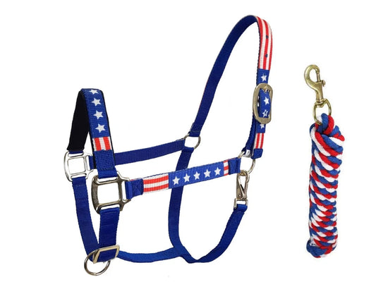 Patriotic Stars and Stripes Nylon Horse Halters with Matching 10 Lead