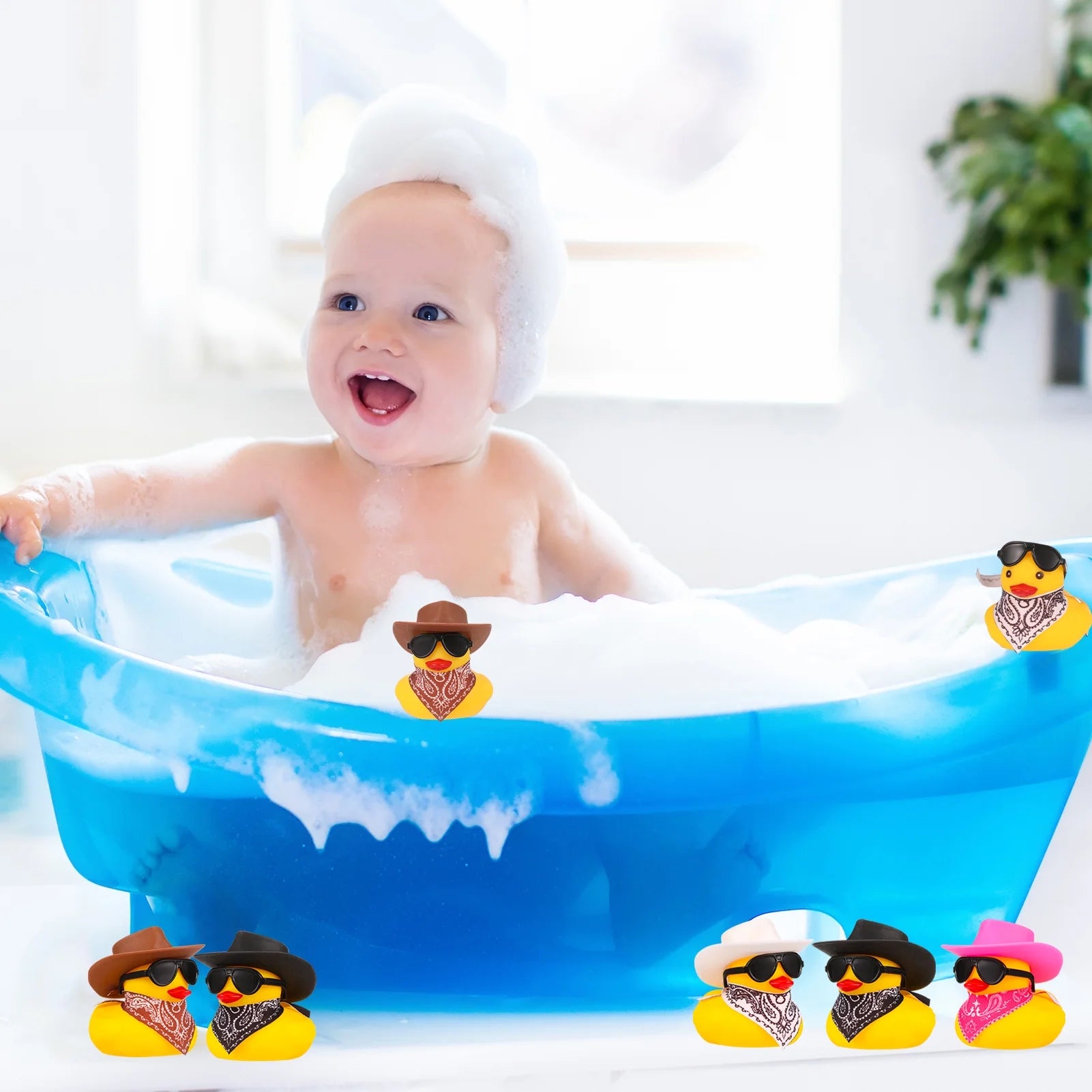 12 Pack Rubber Duck for Bath, Cowboy Rubber Duck with Hat and Sunglasses, West Cowboy Duck, Mini Bath Duck Toys for Birthday Swimming Party Gift Favor Decorations