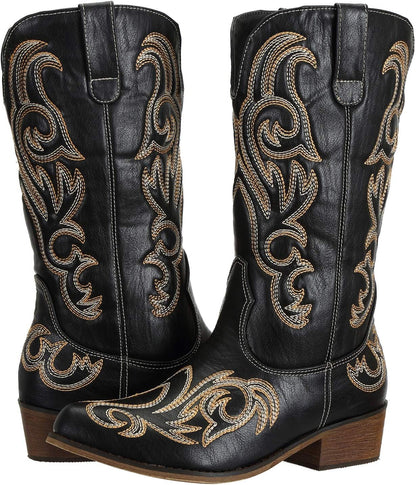 Ladies Cowboy Boots for Women Wide Calf Fashion Western Cowgirl Boots Pointy Toe