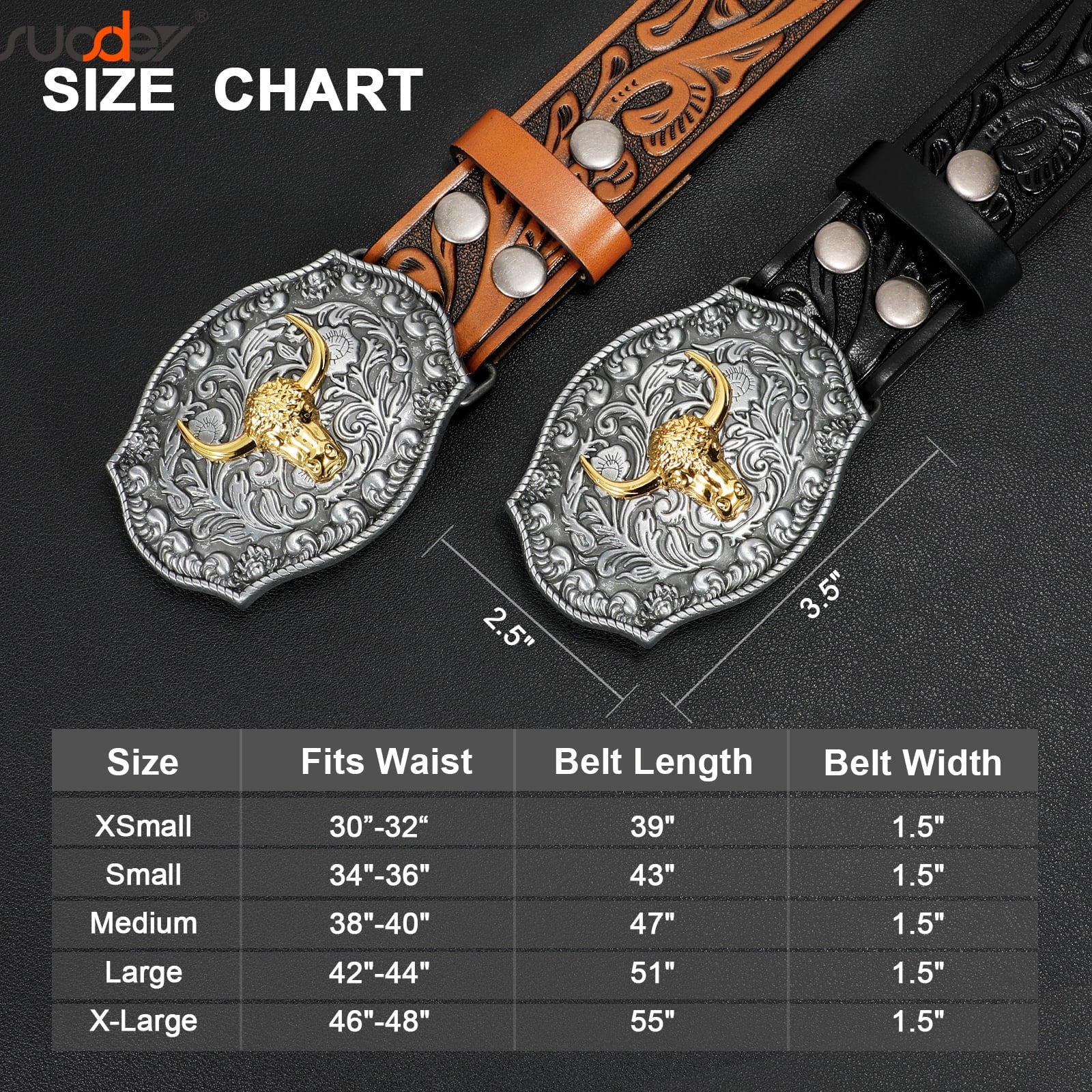 Western Belts for Men Women,Cowboy Cowgirl Belts with Longhorn Bull Buckle Floral Embossed Belt