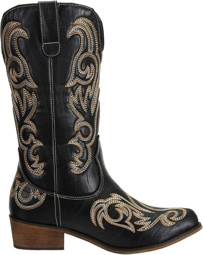 Ladies Cowboy Boots for Women Wide Calf Fashion Western Cowgirl Boots Pointy Toe