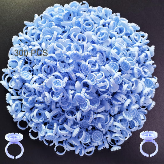 300 PCS Glue Rings for Eyelash Extension, Lash Glue Rings Eyelash Glue Holders, Disposable Glue Cups Lash Glue Holder Lash Extension Glue Ring, Lash Rings for Glue Lash Fan Blossom Glue Cups, Blue
