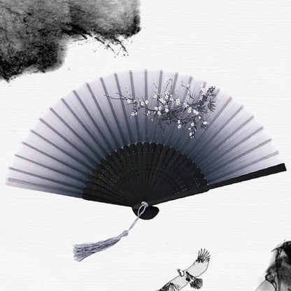 Portable Folding Fan Plain Plastic Cloth Hand Fan Chinese Elegant Fabric Hand Fan for Weddings Travel Party Dancing Cosplay