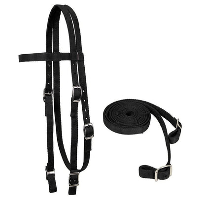 Double Layered Nylon Western Headstall with Matching Split Reins