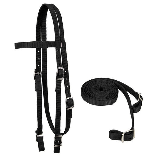 Double Layered Nylon Western Headstall with Matching Split Reins