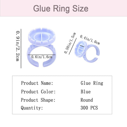 300 PCS Glue Rings for Eyelash Extension, Lash Glue Rings Eyelash Glue Holders, Disposable Glue Cups Lash Glue Holder Lash Extension Glue Ring, Lash Rings for Glue Lash Fan Blossom Glue Cups, Blue