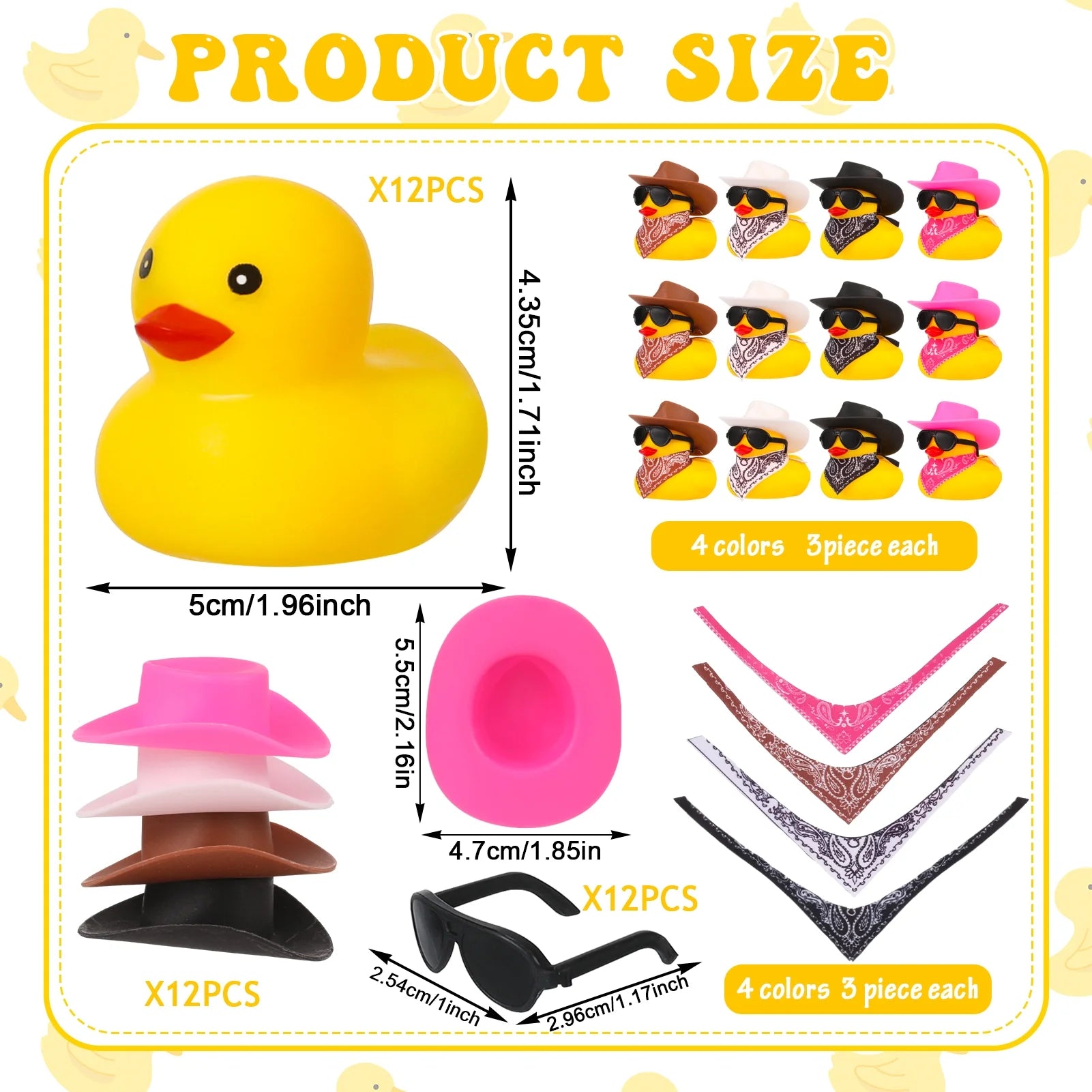12 Pack Rubber Duck for Bath, Cowboy Rubber Duck with Hat and Sunglasses, West Cowboy Duck, Mini Bath Duck Toys for Birthday Swimming Party Gift Favor Decorations