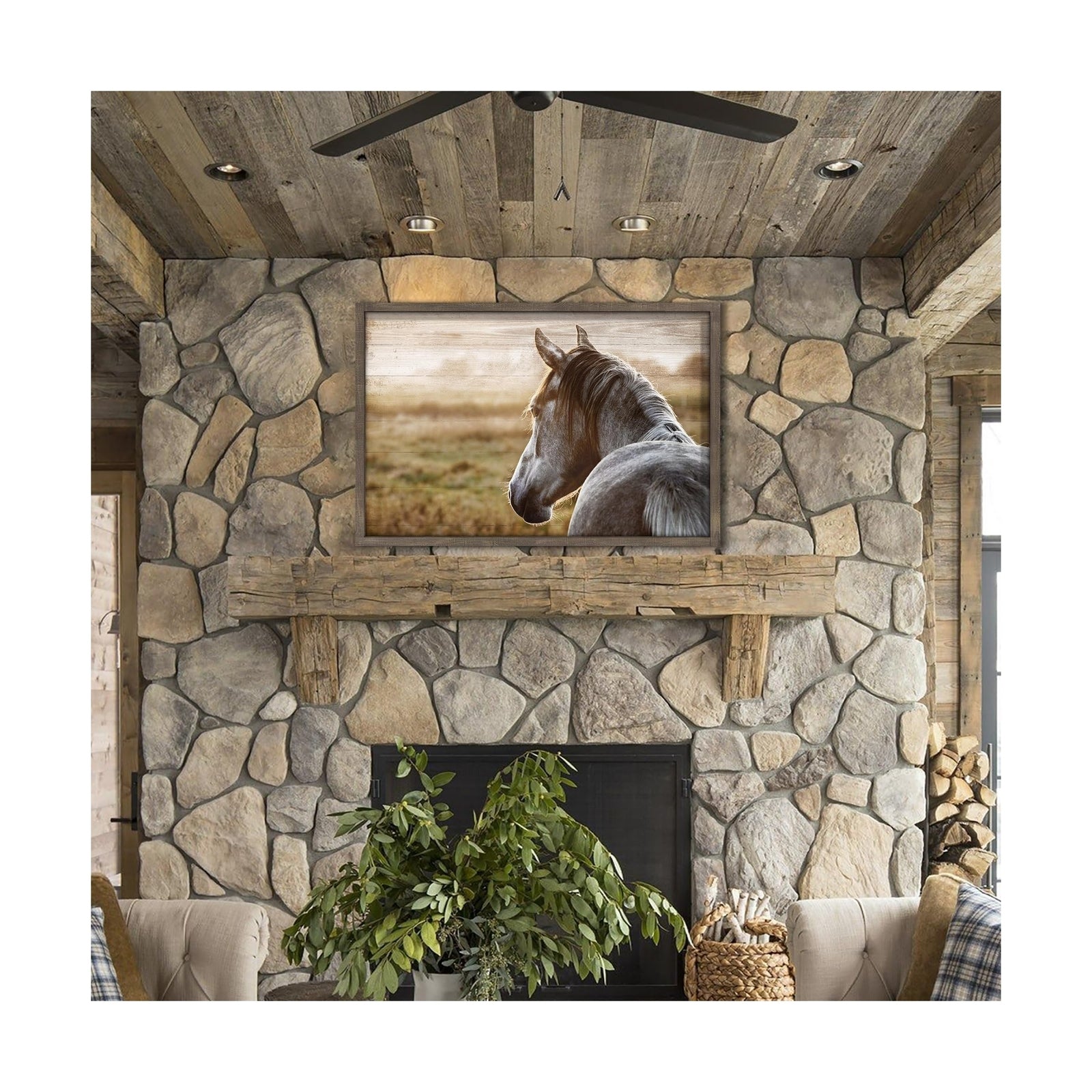 Horse Head Framed Picture: Horse Head Wall Art Wild Horse Artwork Wooden Pain...