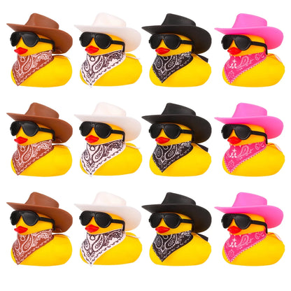12 Pack Rubber Duck for Bath, Cowboy Rubber Duck with Hat and Sunglasses, West Cowboy Duck, Mini Bath Duck Toys for Birthday Swimming Party Gift Favor Decorations