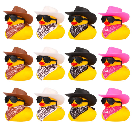 12 Pack Rubber Duck for Bath, Cowboy Rubber Duck with Hat and Sunglasses, West Cowboy Duck, Mini Bath Duck Toys for Birthday Swimming Party Gift Favor Decorations